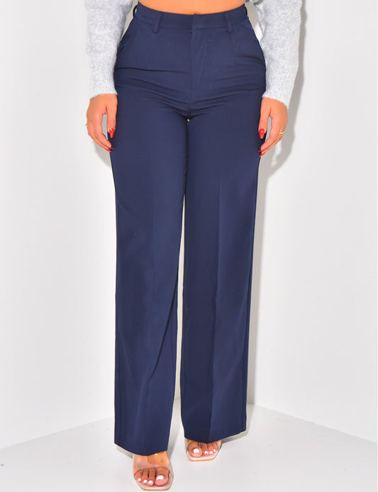 Pantalon de tailleur coupe droite effet chiné bleue foncer