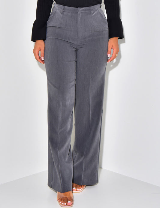 Pantalon de tailleur coupe droite effet chiné gris